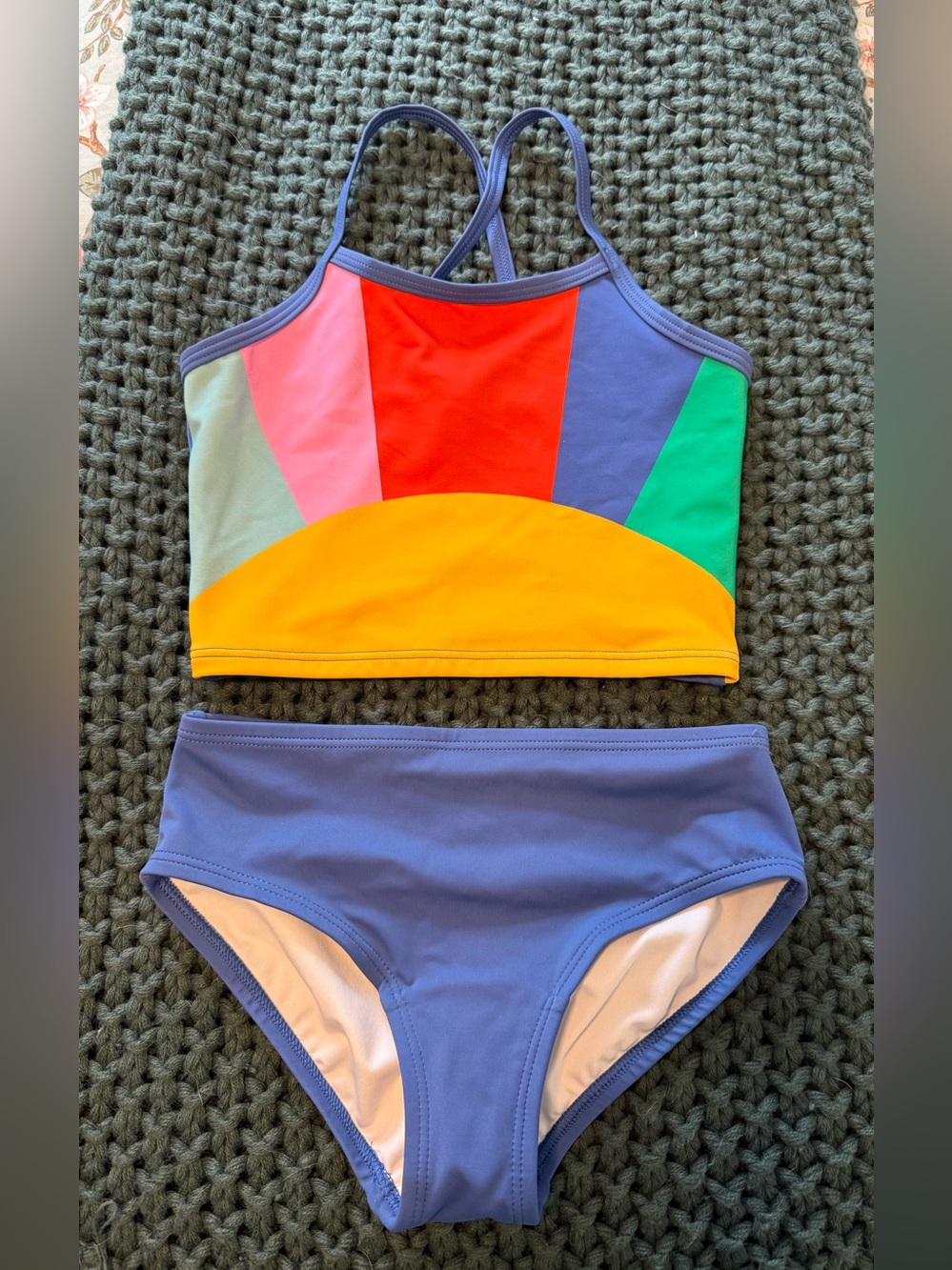 Girls' Colorblock Sunburst Tankini- Blue/Yellow/Red - Like New!